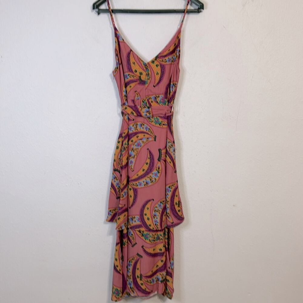 Farm Rio Women Pink Banana Flowers Two Tiered Midi Dress Size M - Picture 5 of 8